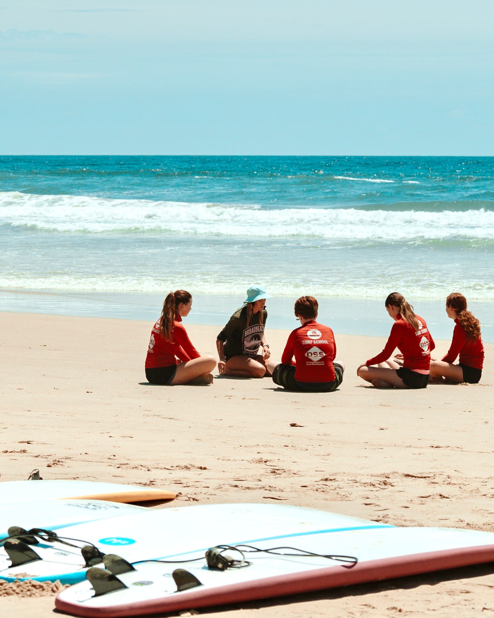 a group of people sitting at a beach